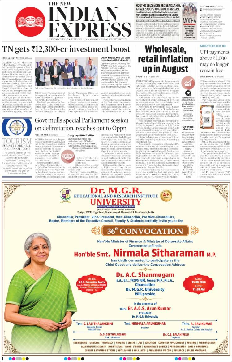 Portada de New Indian Express (India)