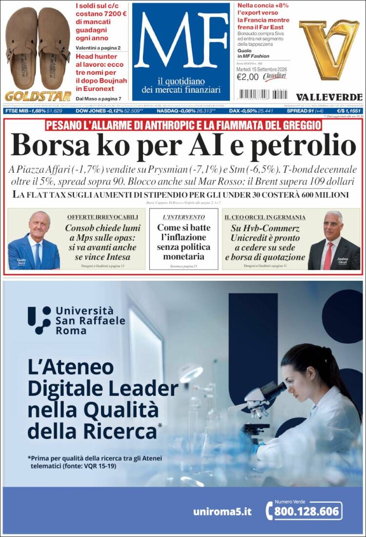 Portada de Milano Finanza (Italie)
