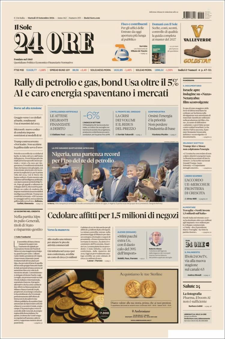 Portada de Il Sole 24 ORE (Italia)