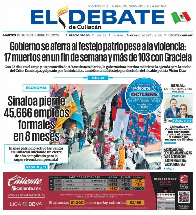 Portada de El Debate de Culiacán (M&eacute;xico)