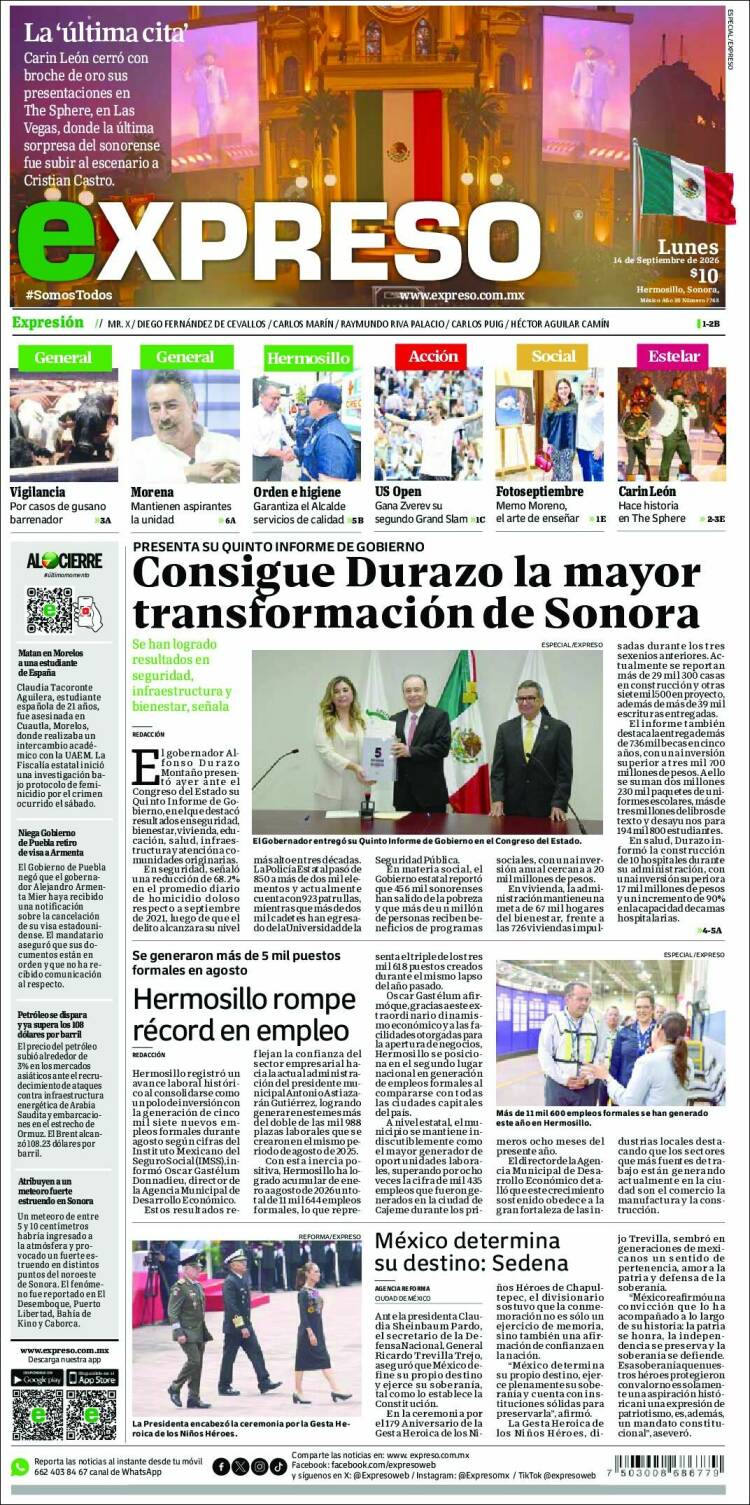 Portada de Expreso (M&eacute;xico)