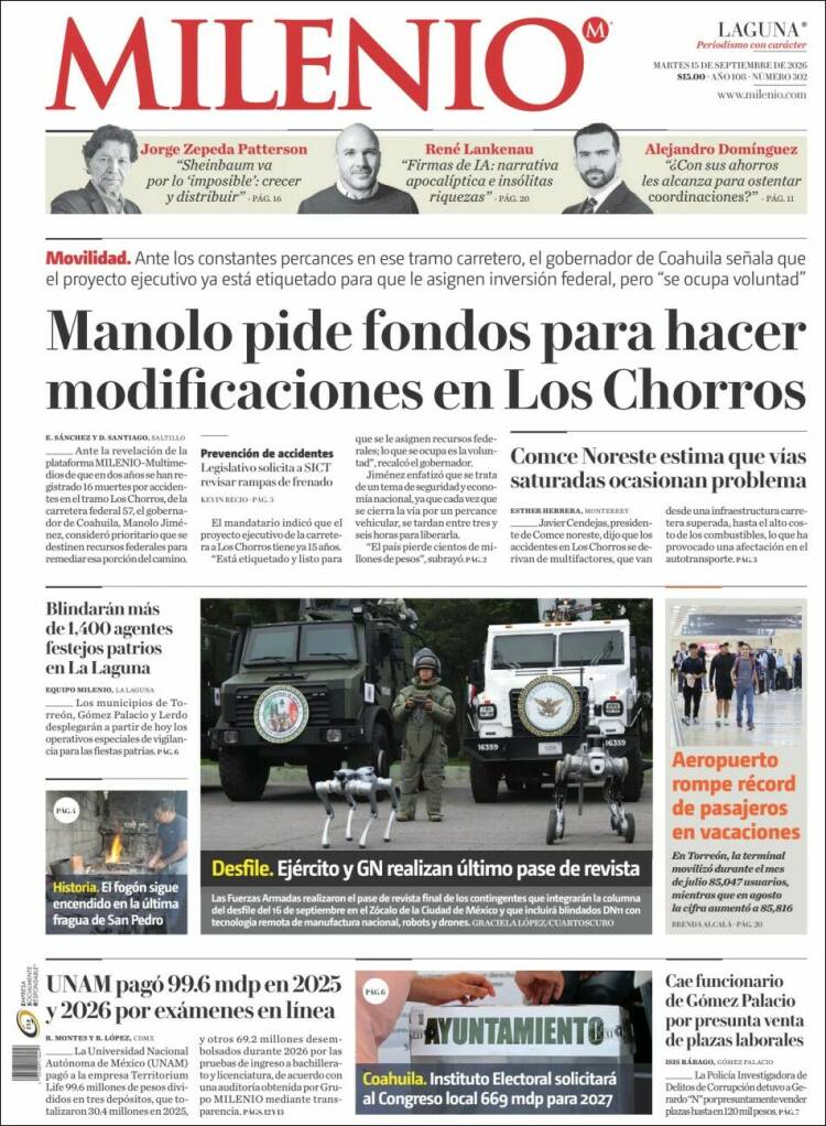 Portada de Milenio - Laguna (M&eacute;xico)