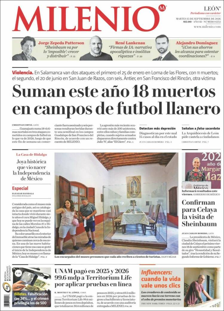 Portada de Milenio de León (M&eacute;xico)