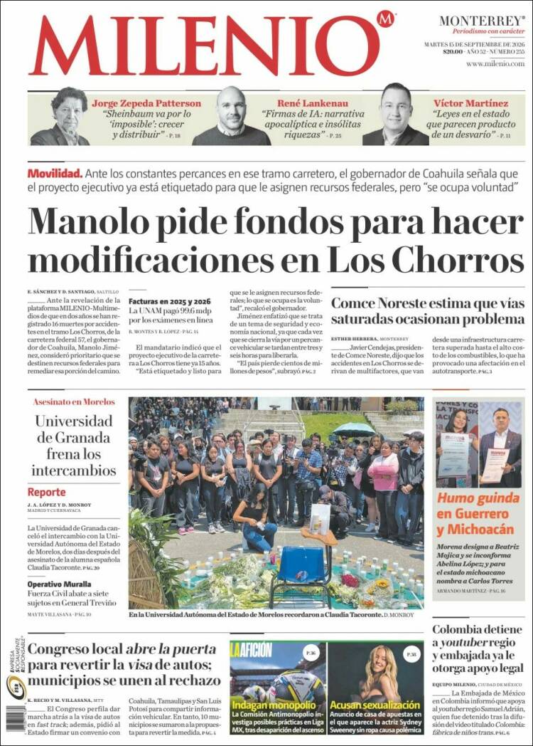 Portada de Milenio de Monterrey (M&eacute;xico)
