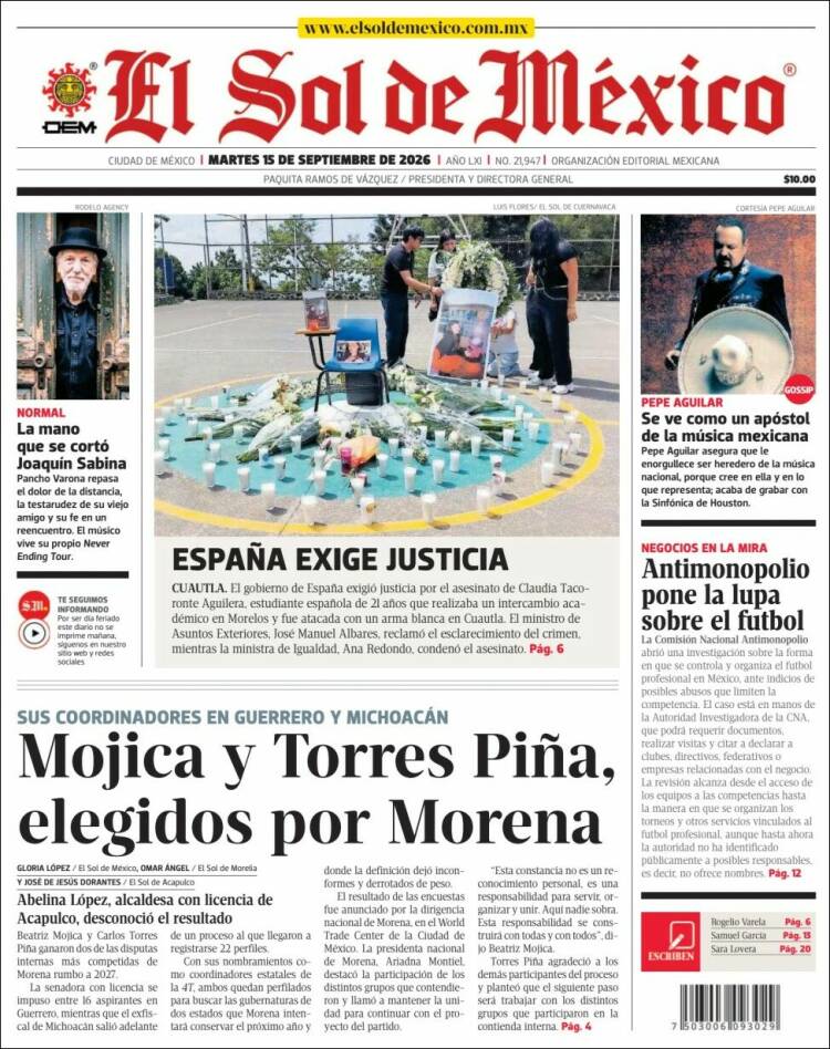 Portada de El Sol de México (Mexique)