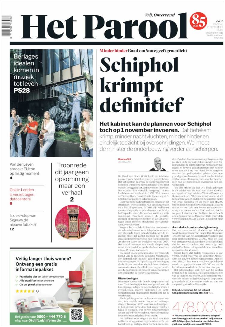 Portada de Het Parool (Pa&iacute;ses Bajos)