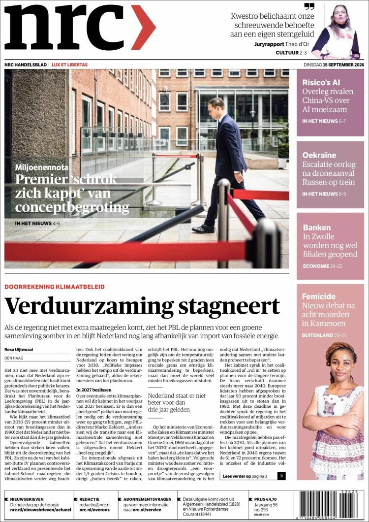 Portada de NRC Handelsblad (Pa&iacute;ses Bajos)