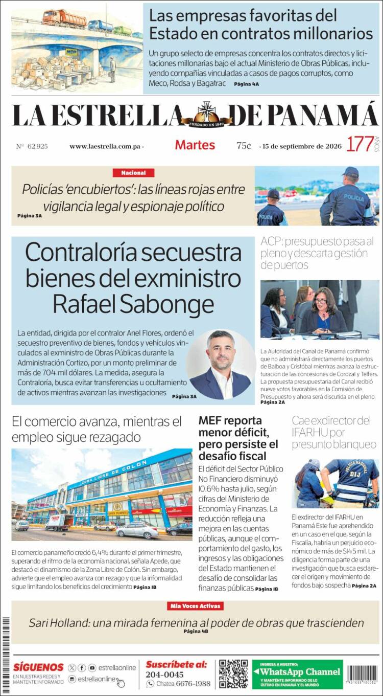 Portada de La Estrella de Panamá (Panam&aacute;)