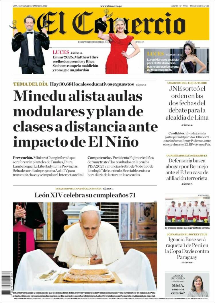 Portada de El Comercio (Per&uacute;)