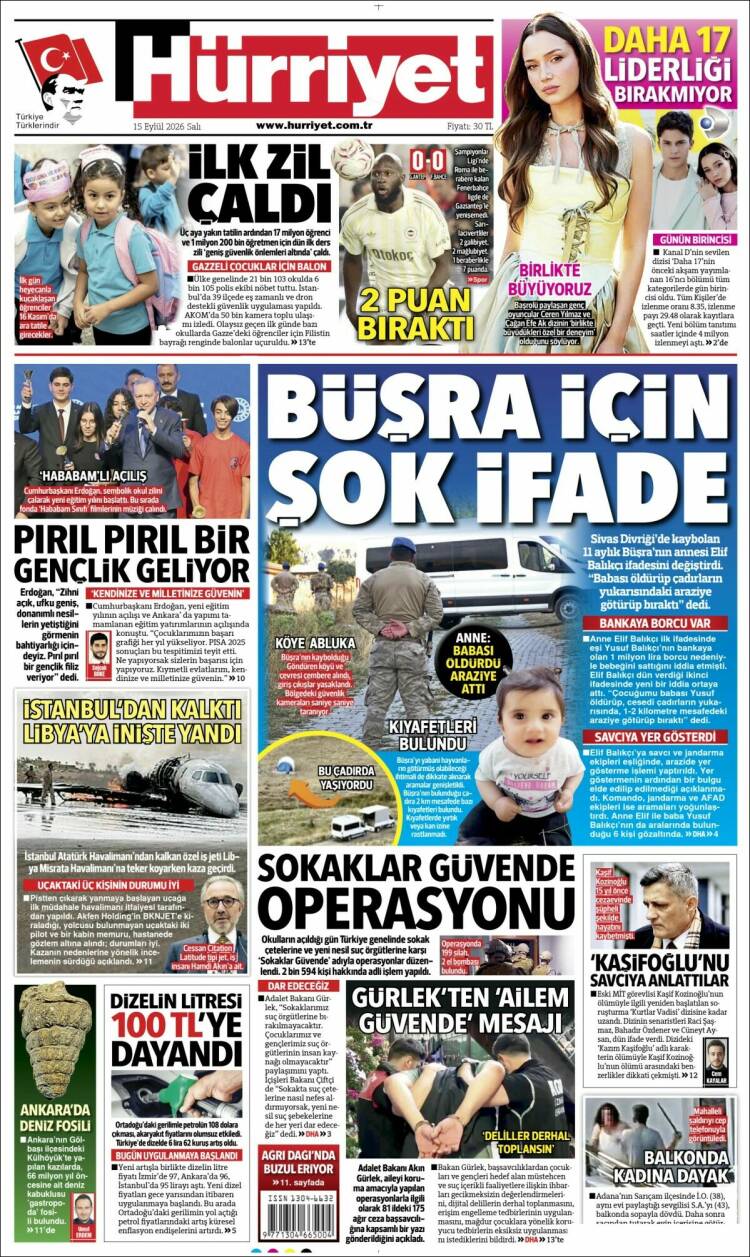 Portada de Hürriyet (Turquie)