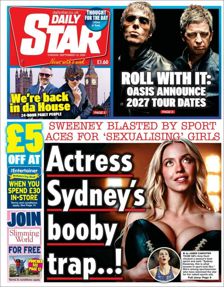 Portada de Daily Star (Reino Unido)