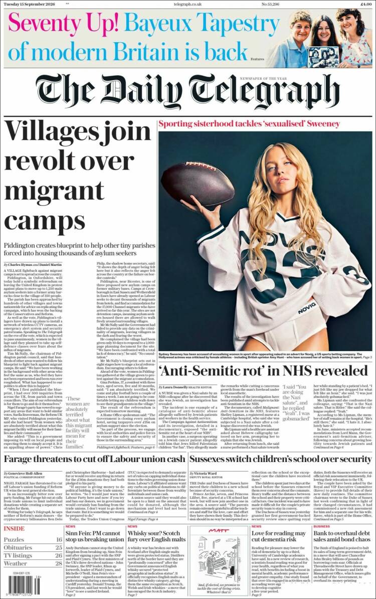 Portada de Daily Telegraph (Royaume-Uni)