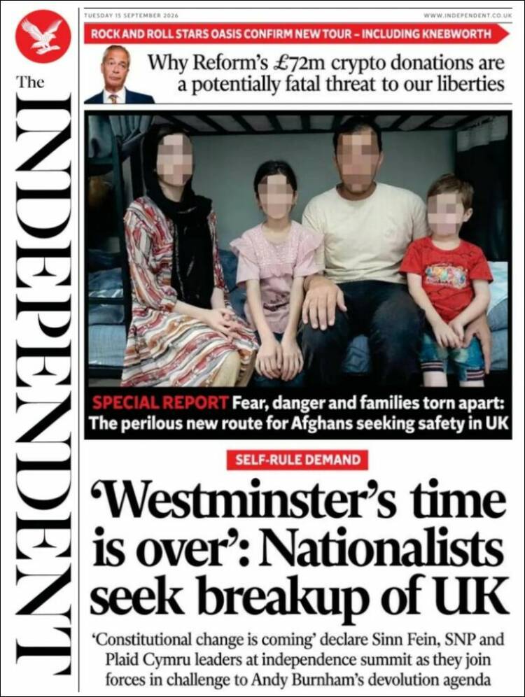 Portada de The Independent (Reino Unido)