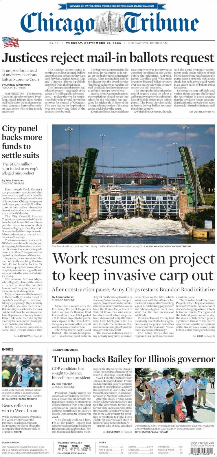 Portada de Chicago Tribune (&Eacute;tats-Unis)