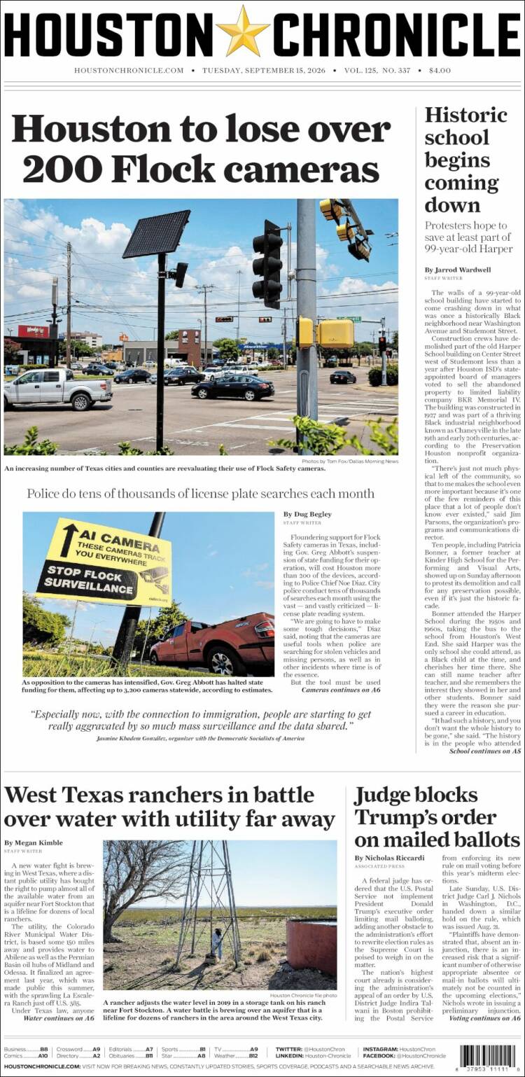 Portada de Houston Chronicle (&Eacute;tats-Unis)