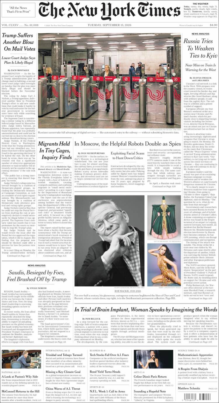 Portada de New York Times (USA)