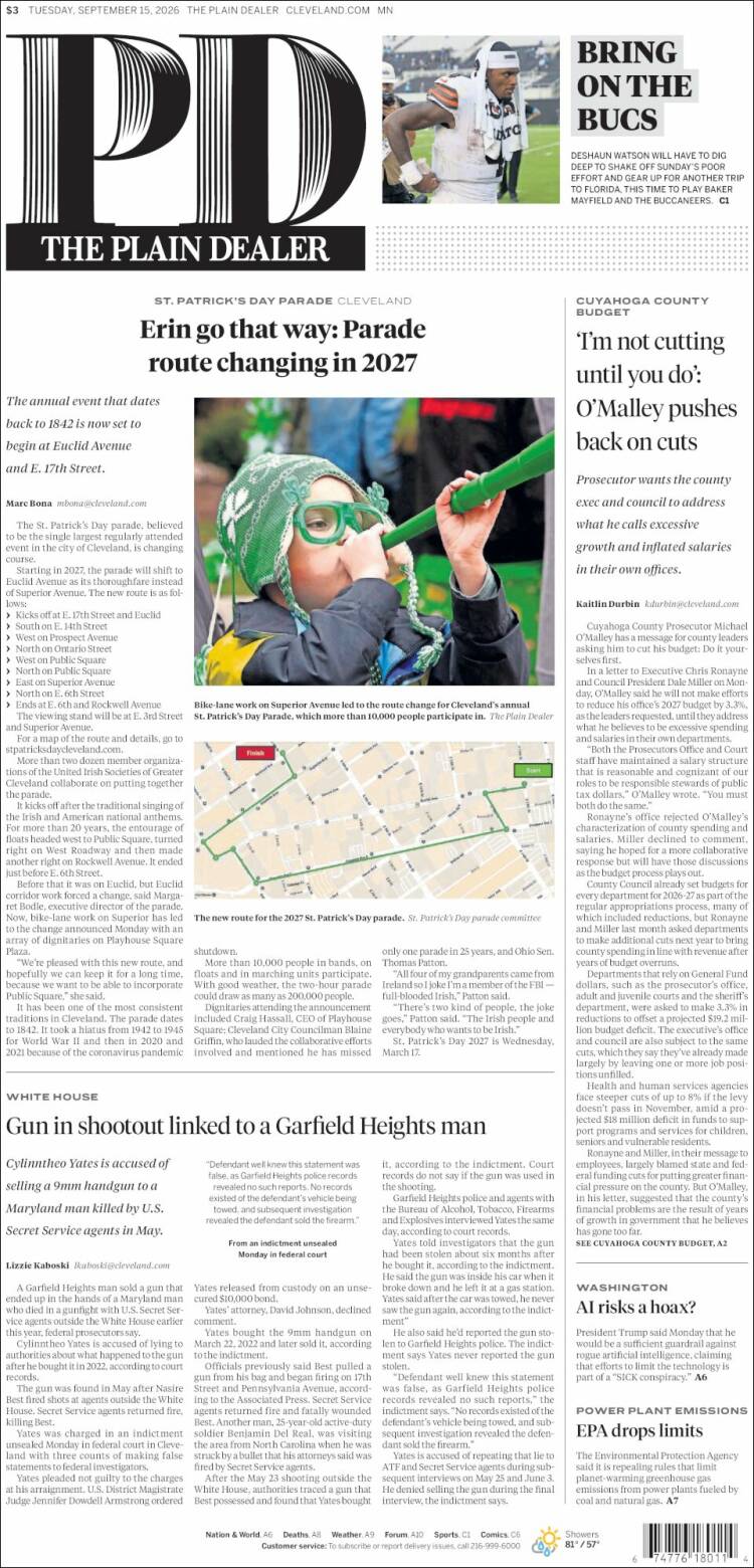 Portada de The Plain Dealer (USA)