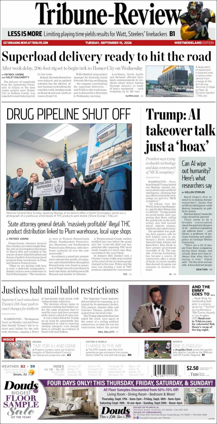 Portada de Tribune-Review (USA)