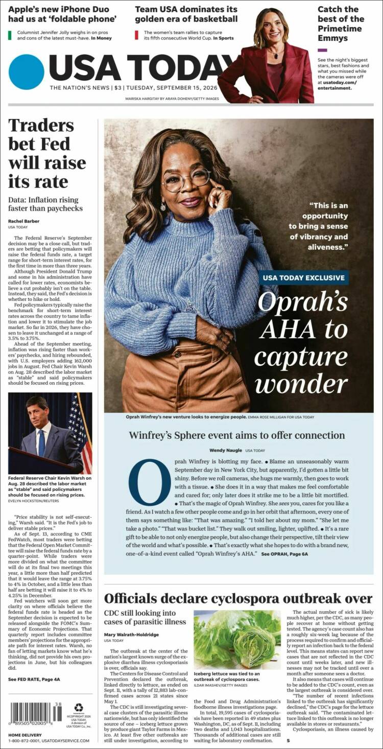 Portada de USA Today (USA)