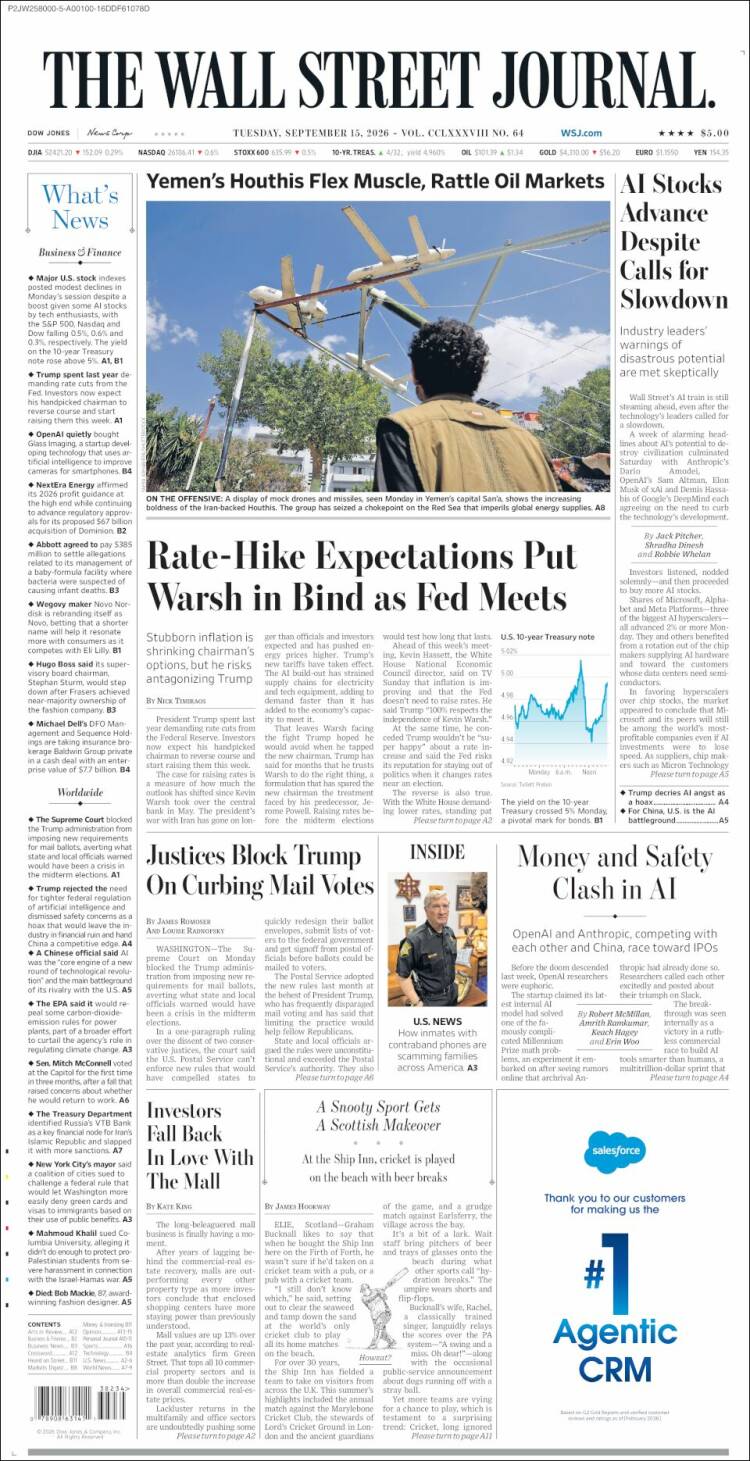 Portada de Wall Street Journal (USA)
