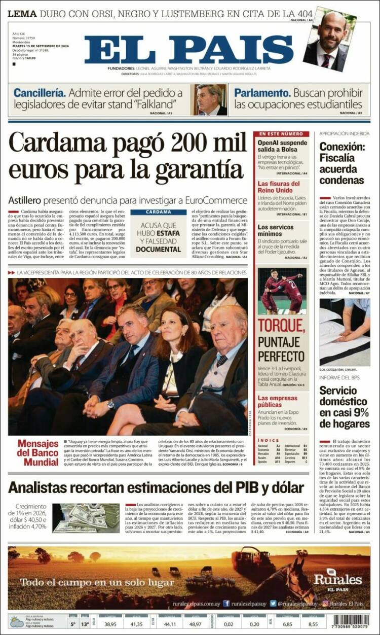 Portada de El País (Uruguay)