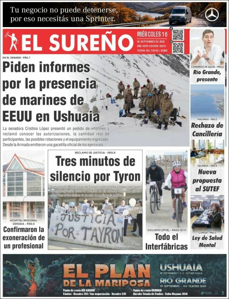 Portada de Diario El Sureño (Argentina)