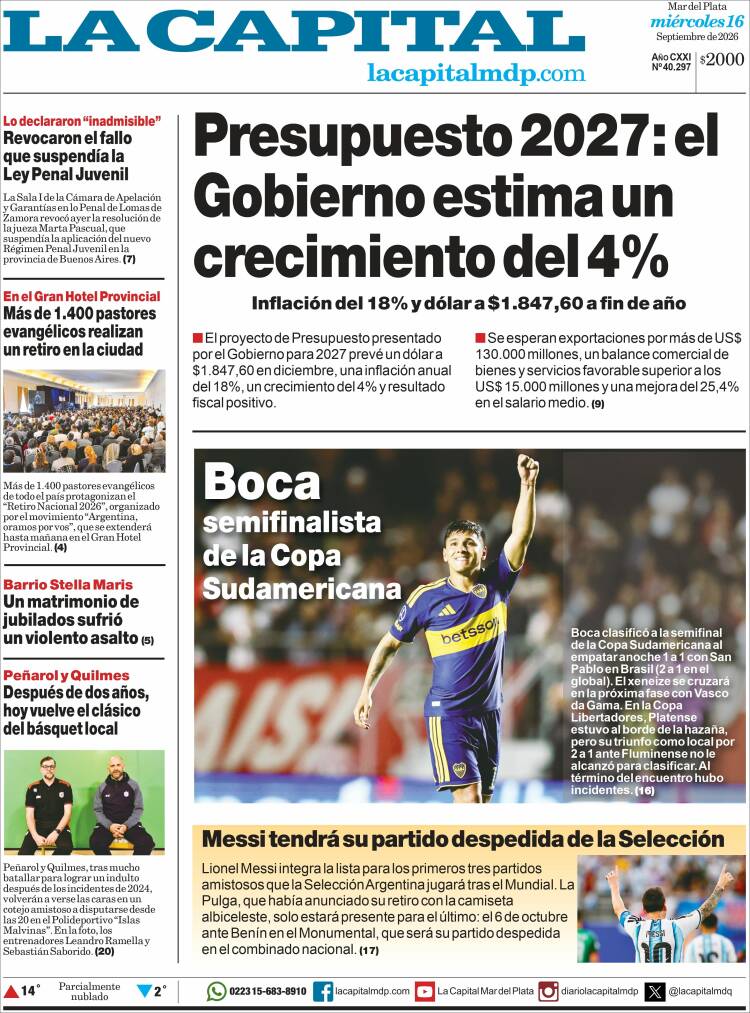 Portada de Diario La Capital - Mar del Plata (Argentina)