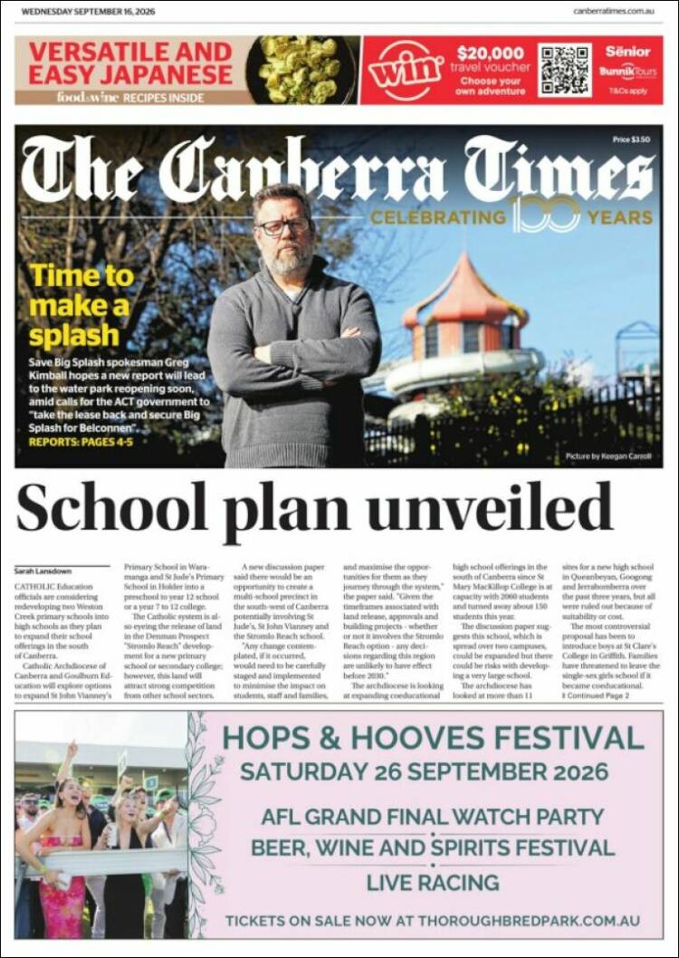 Portada de The Canberra Times (Australia)