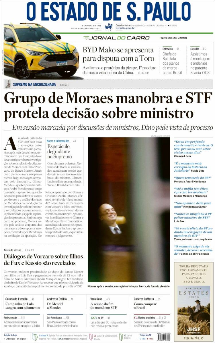 Portada de O Estado de São Paulo (Brasil)