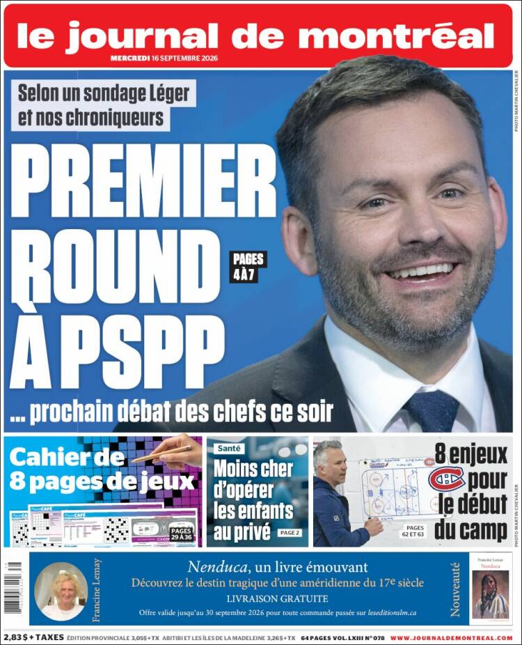 Portada de Le Journal de Montréal (Canad&aacute;)