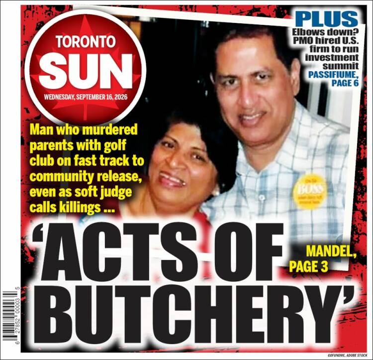 Portada de The Toronto Sun (Canad&aacute;)