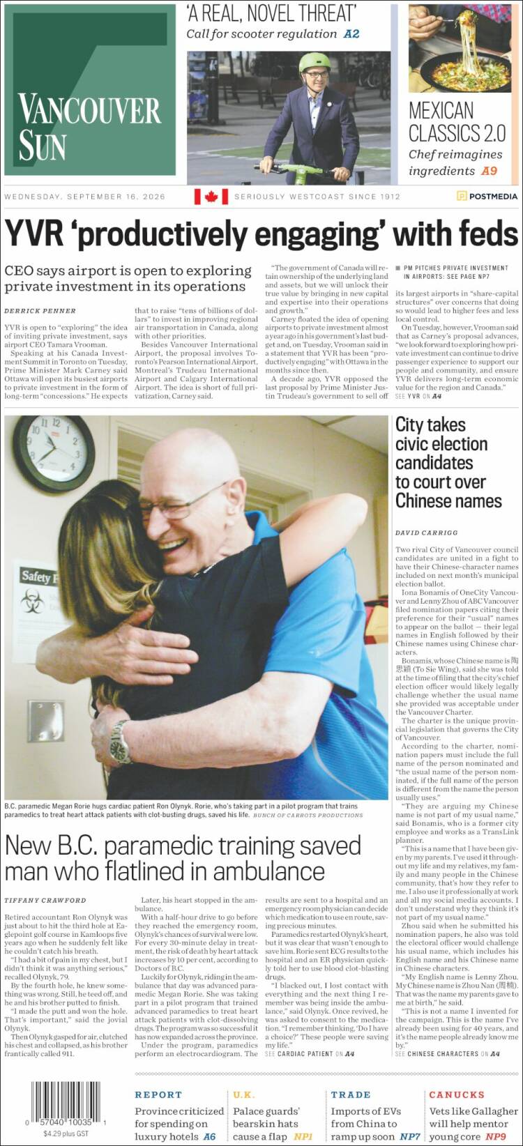 Portada de The Vancouver Sun (Canad&aacute;)