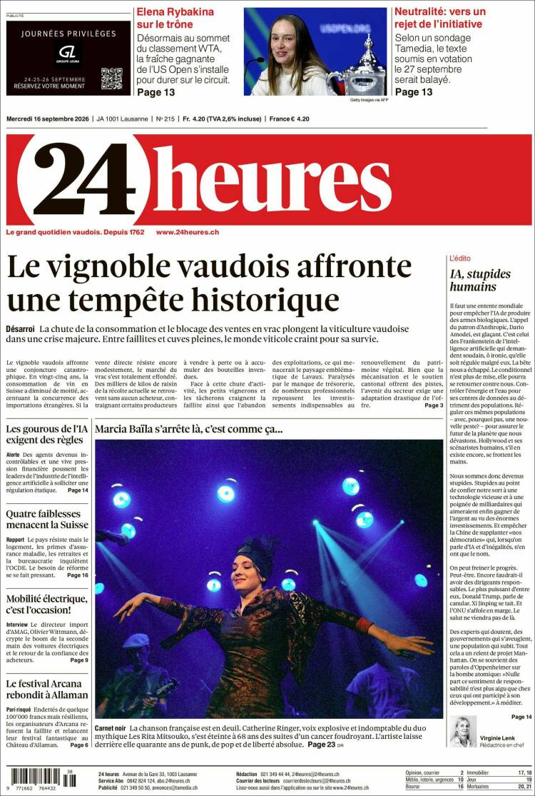Portada de 24 Heures (Suiza)