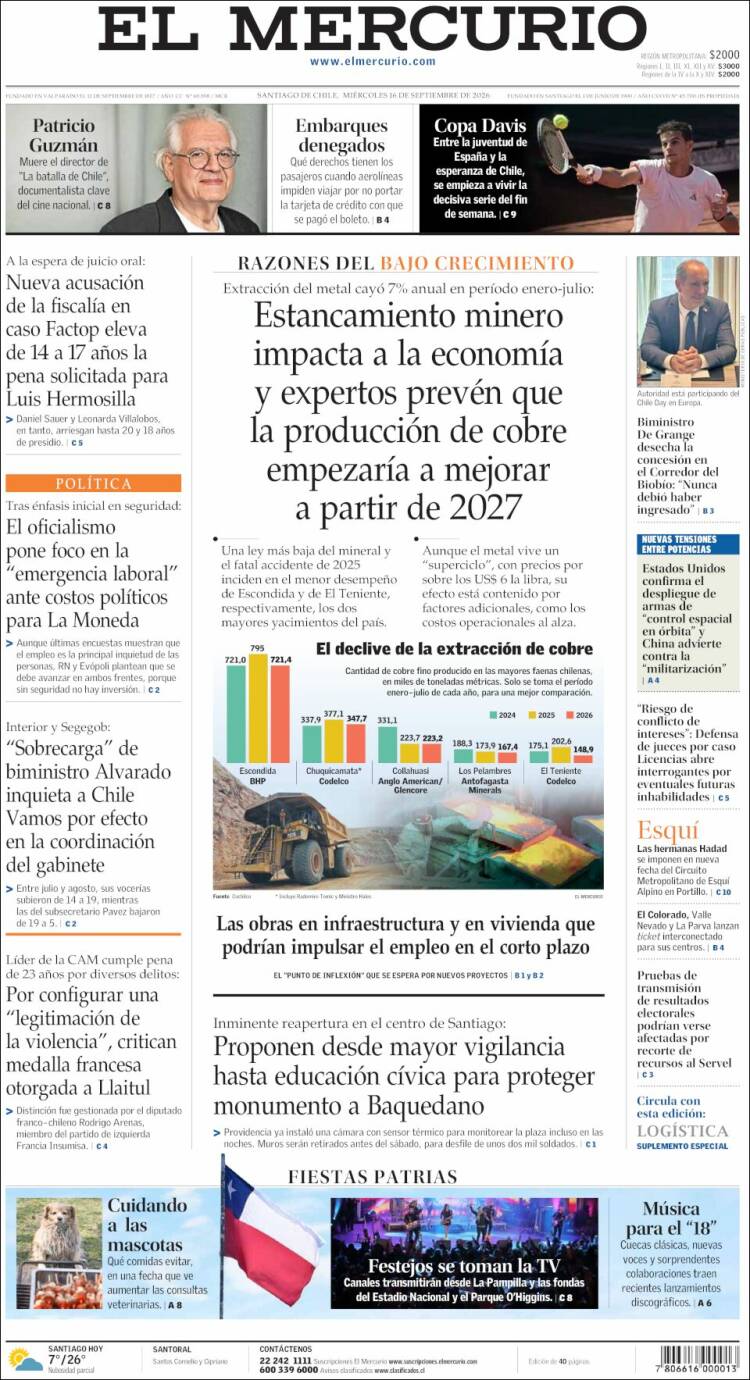 Portada de El Mercurio (Chile)