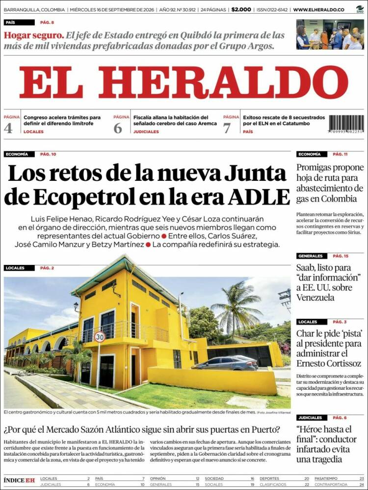 Portada de El Heraldo (Colombia)