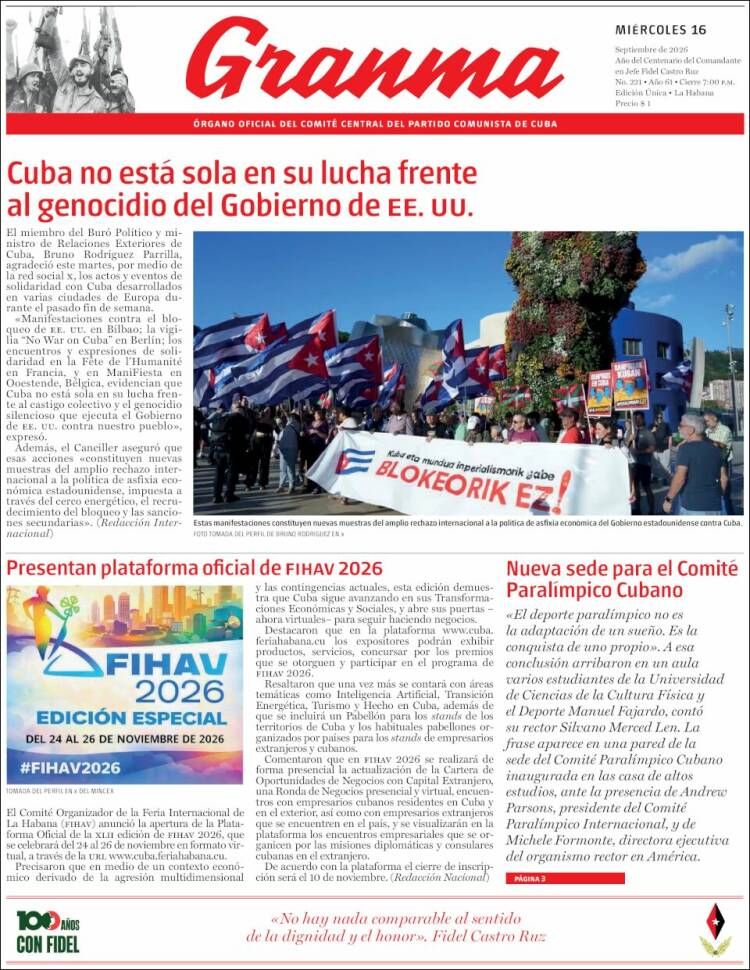 Portada de Granma (Cuba)