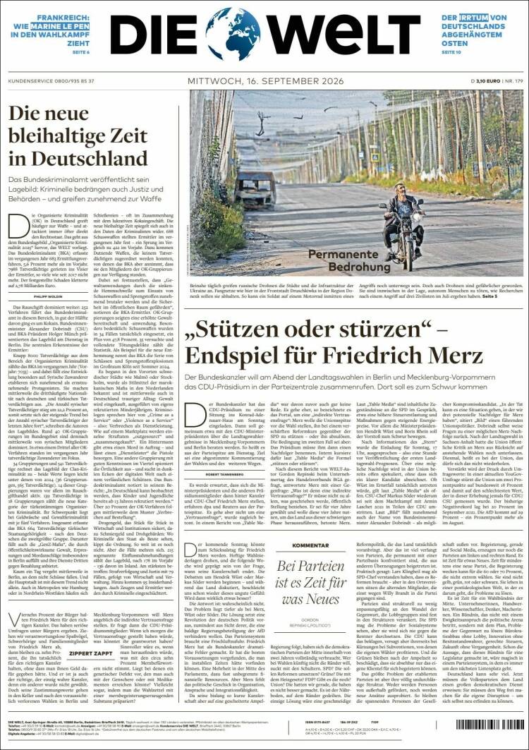 Portada de Die Welt (Alemania)