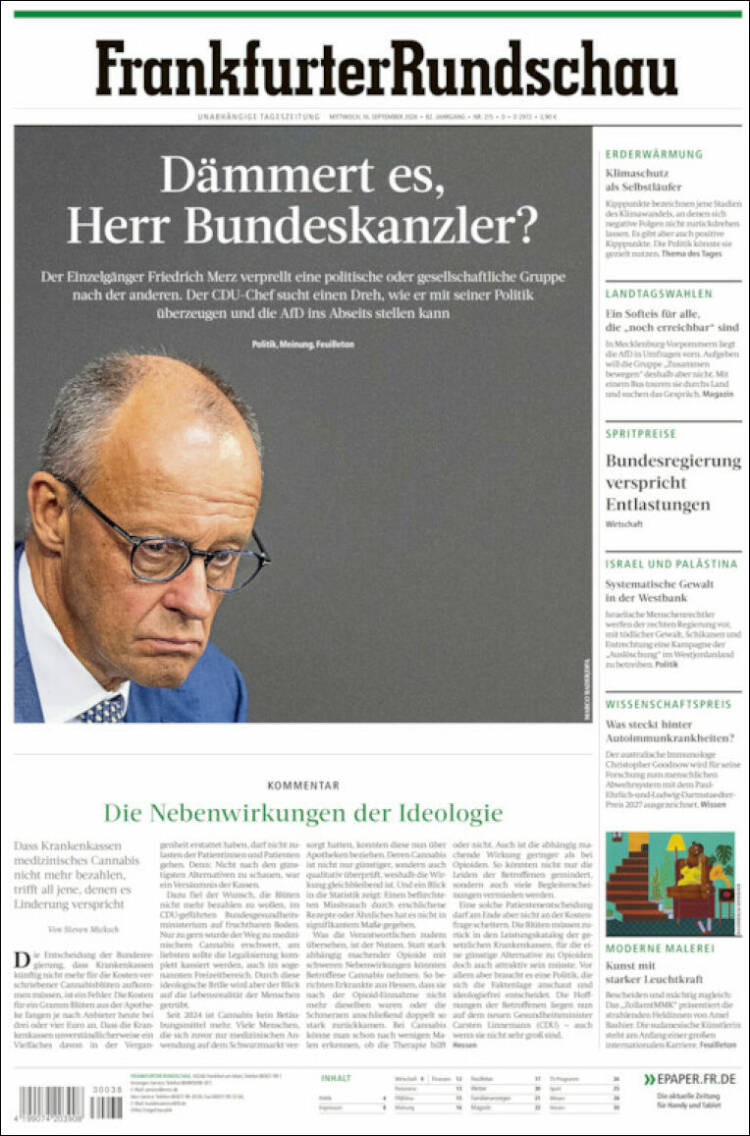 Portada de Frankfurter Rundschau (Alemania)