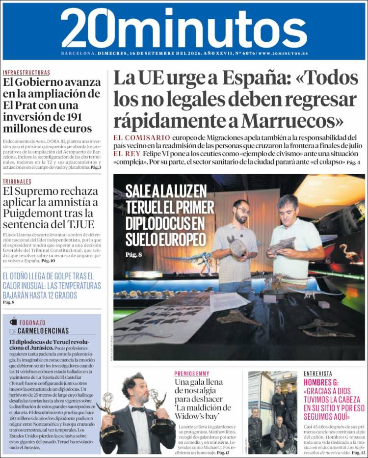Portada de 20 Minutos - Barcelona (Espa&ntilde;a)