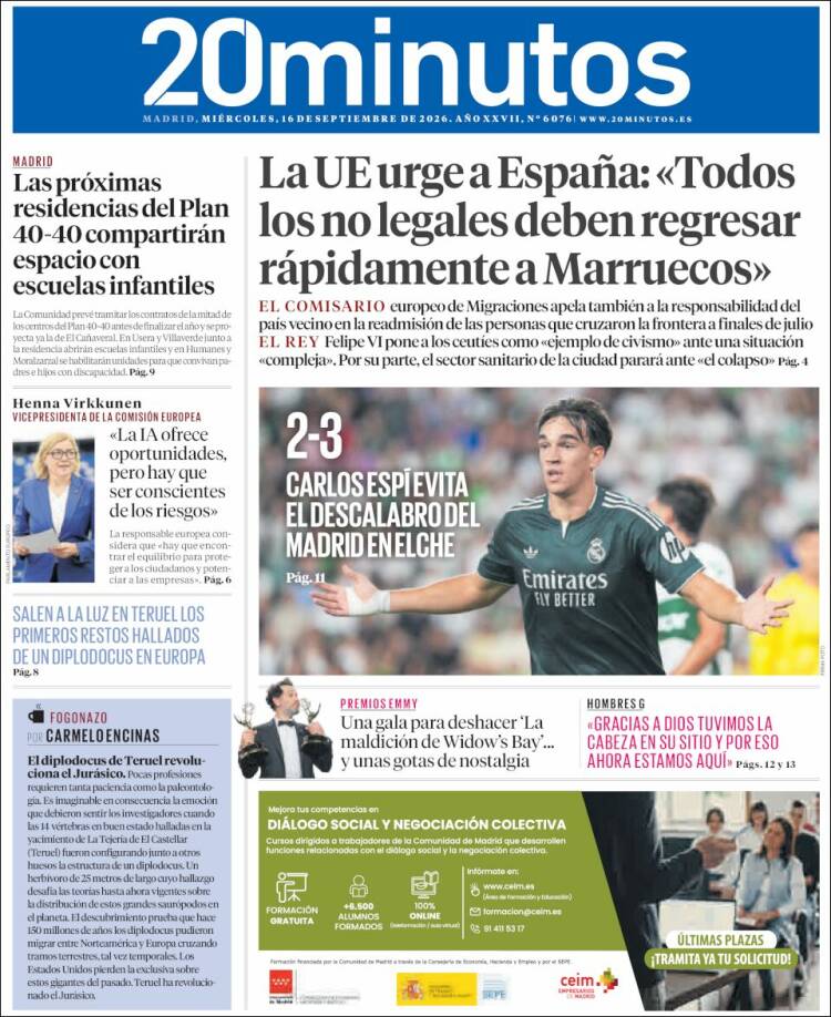Portada de 20 Minutos - Madrid (Espa&ntilde;a)