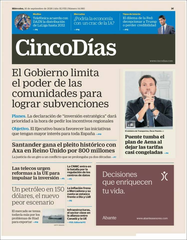 Portada de Cinco Días (Espa&ntilde;a)