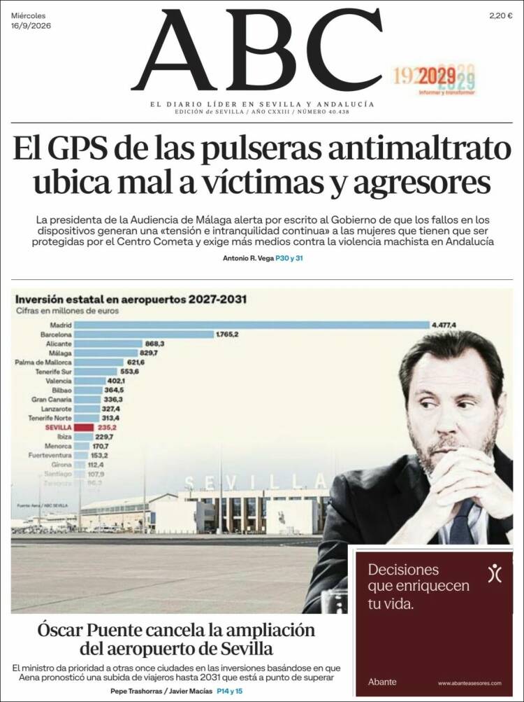 Portada de ABC - Sevilla (Espa&ntilde;a)