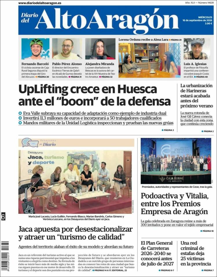 Portada de Diario del AltoAragón (Espagne)