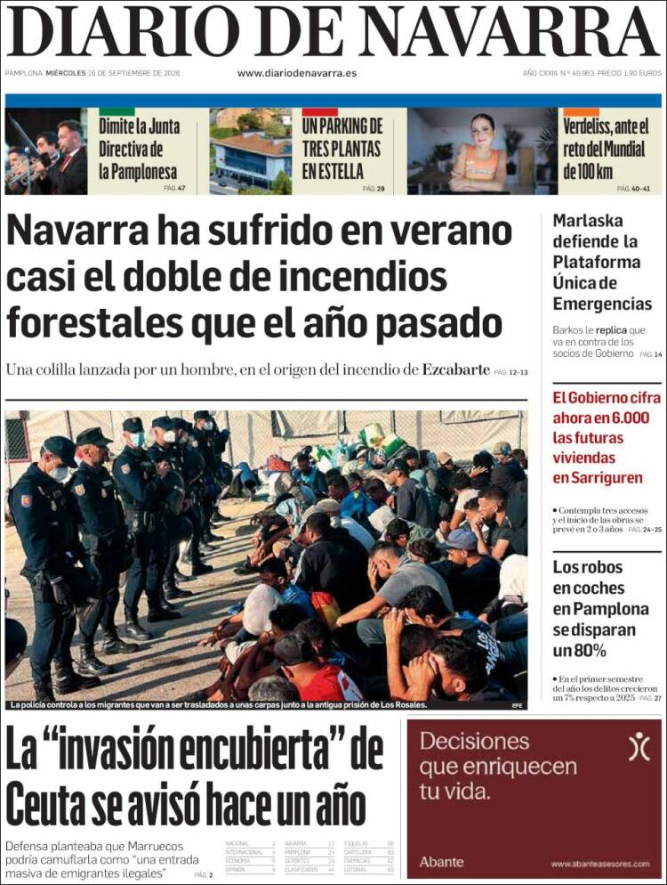 Portada de Diario de Navarra (Espa&ntilde;a)