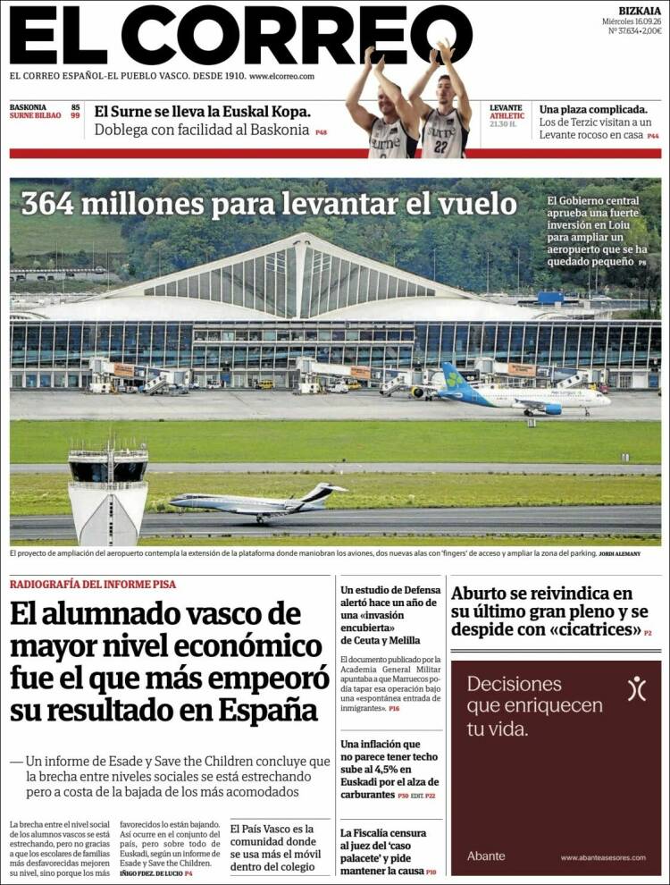 Portada de El Correo (Espa&ntilde;a)