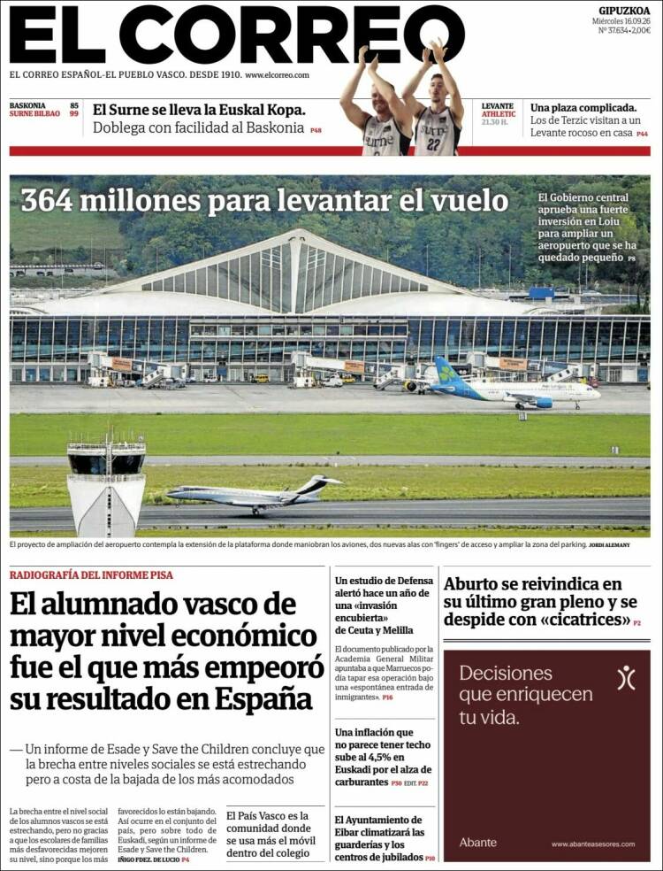 Portada de El Correo - Guipuzcoa (Espa&ntilde;a)