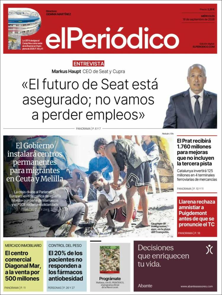 Portada de El Periódico (Espagne)