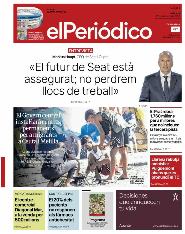 Portada de El Periódico de Catalunya (Espa&ntilde;a)