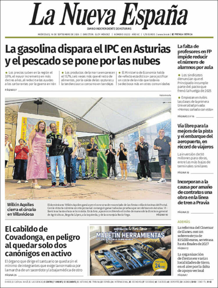 Portada de La Nueva España (Espagne)