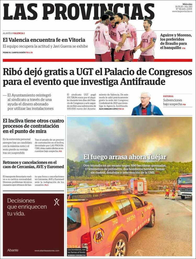 Portada de Las Provincias (Espagne)